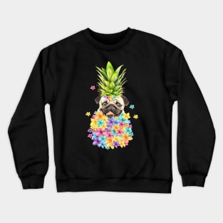 Pug pineapple and flowers, pug lovers, gift for pug lovers Crewneck Sweatshirt